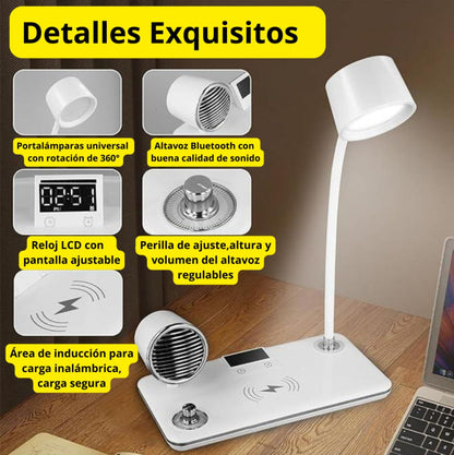 LAMPARA, CARGADOR, PARLANTE Y RELOJ 4 EN 1
