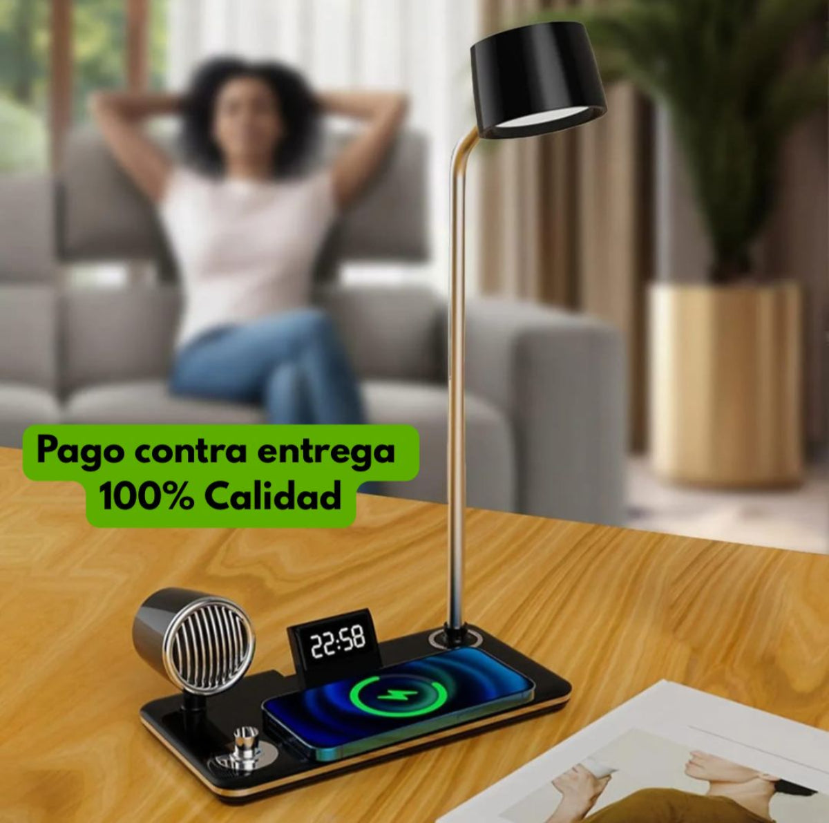 LAMPARA, CARGADOR, PARLANTE Y RELOJ 4 EN 1